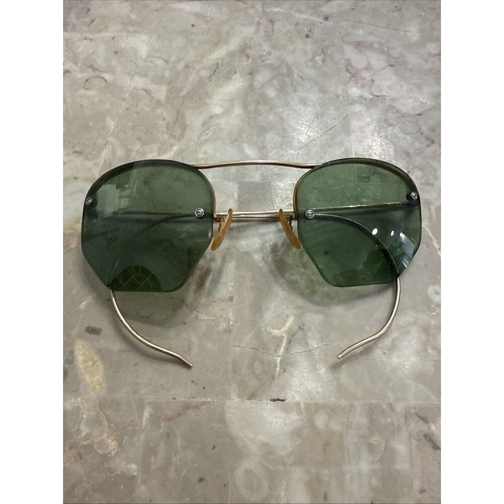 ANTIQUE 1930s Octagonal Green Tint Eyeglass FRAMES Sunglasses
